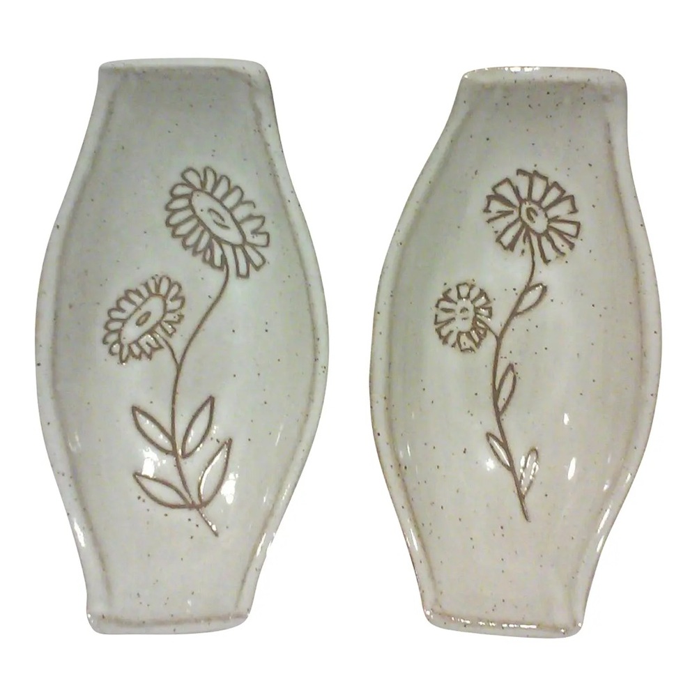 Mid-Century Martz Ceramic Floral Boat Shape Dishes-A Pair